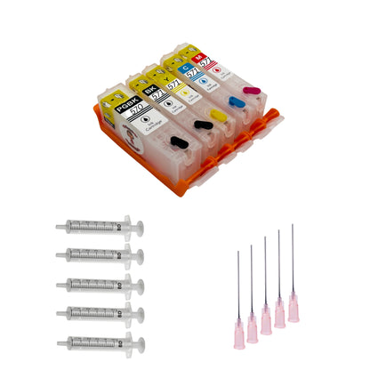 Refillable Katie's Edible Ink PGI-570BK / CLI-571 PGBK/BK/C/M/Y Ink Cartridges (570xl / 571xl) Compatible With Canon Printer Full Set With Needles Chipped Ready To Use