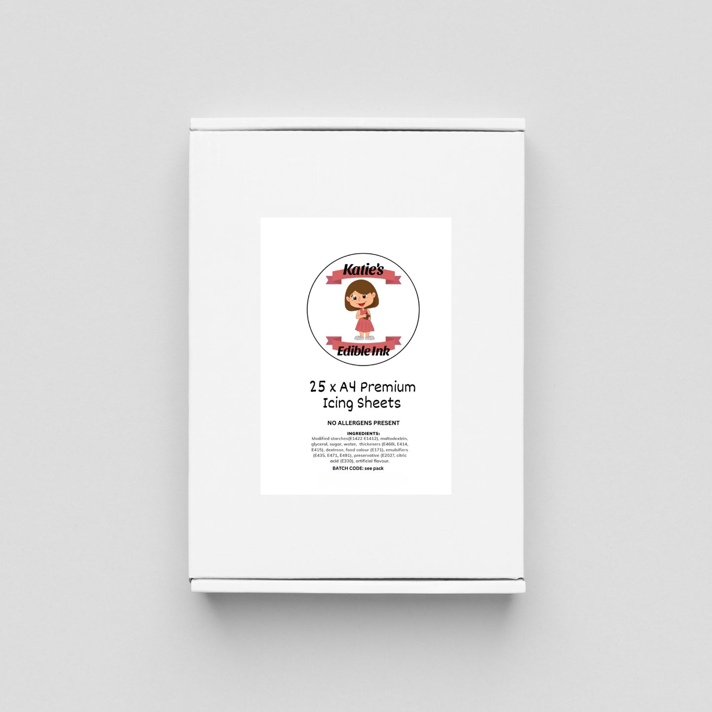 Katie’s Edible Ink Icing Sheets – 25 Plain White Premium Quality A4 Sheets -1220g – Edible Paper for Printing